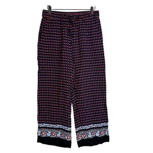 LOFT Floral Printed Wide Leg Pull-On High Rise Pants Red Blue - S